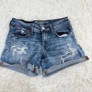 American Eagle Denim Shorts Distressed Cuffed Hem Blue Wash Size 6
